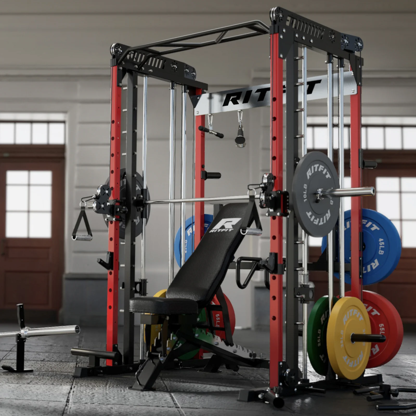 RitFit M1 PRO Multi-Functional Smith Machine with Cable Crossover System and Squat Rack for Home Gym - Image 15