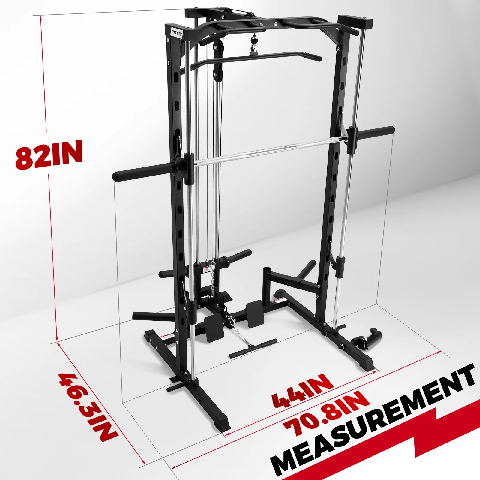 RitFit PSR05 2.0 Multifunctional Smith Machine Power Rack with LAT-Pull Down System - Image 6
