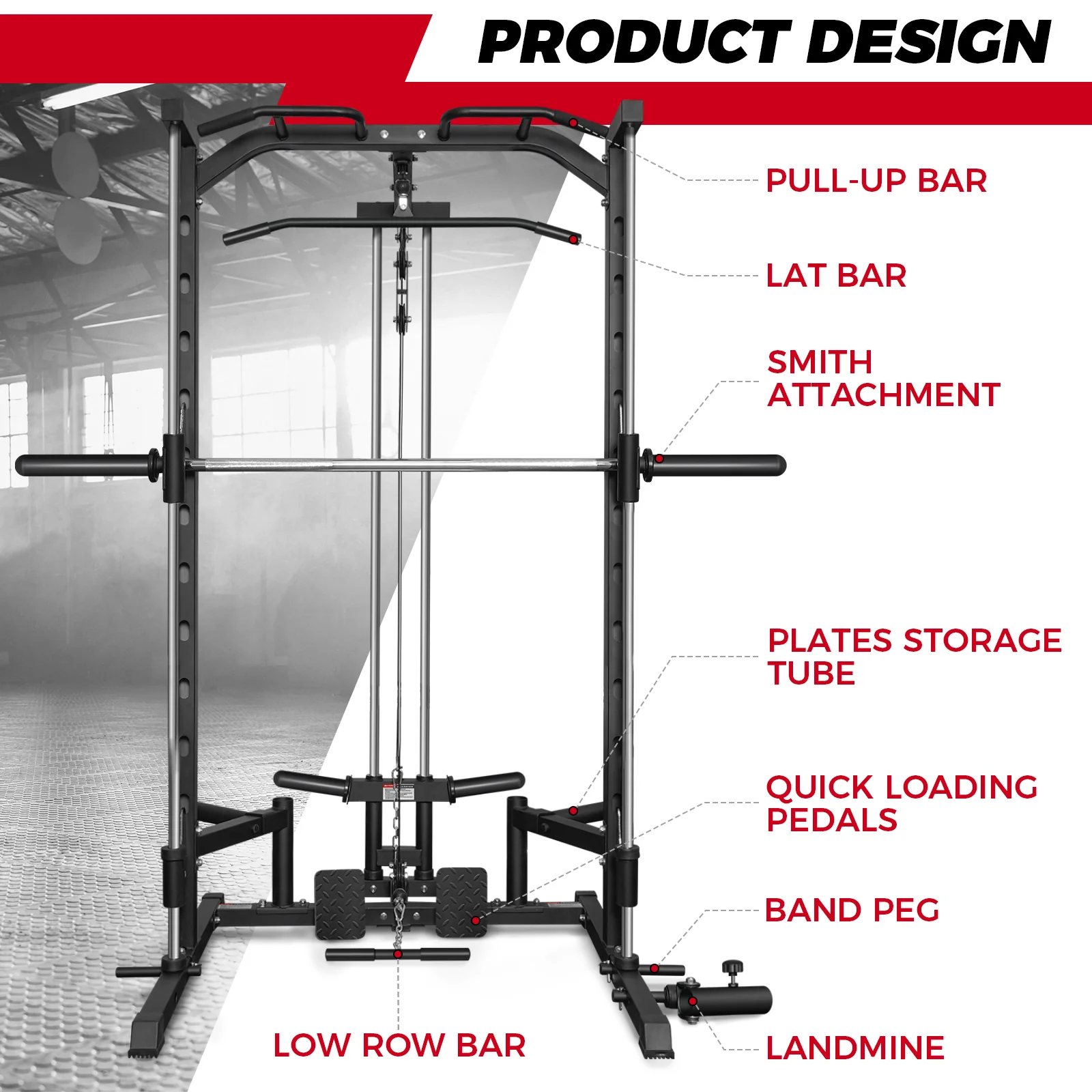 RitFit PSR05 2.0 Multifunctional Smith Machine Power Rack with LAT-Pull Down System - Image 8