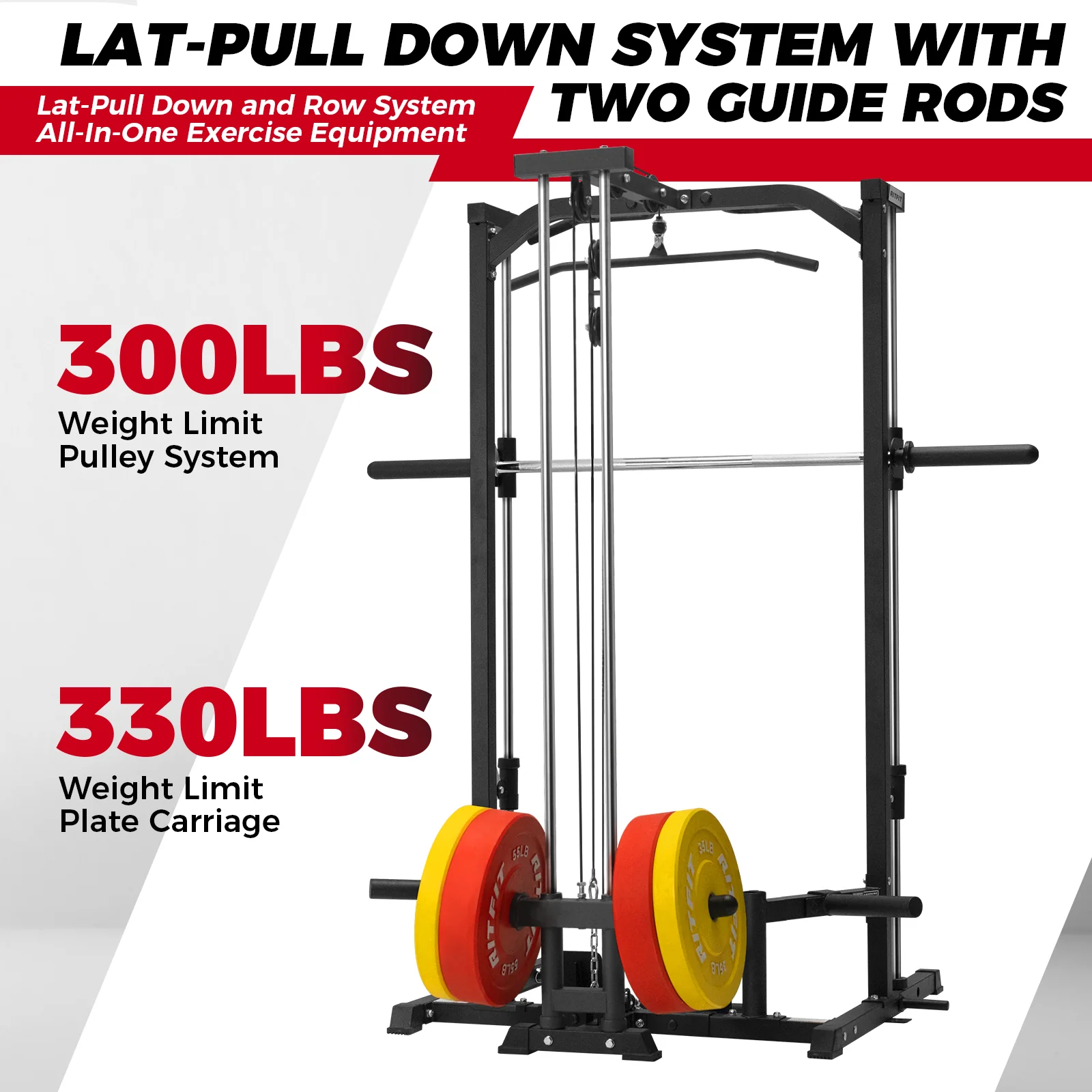RitFit PSR05 2.0 Multifunctional Smith Machine Power Rack with LAT-Pull Down System - Image 9
