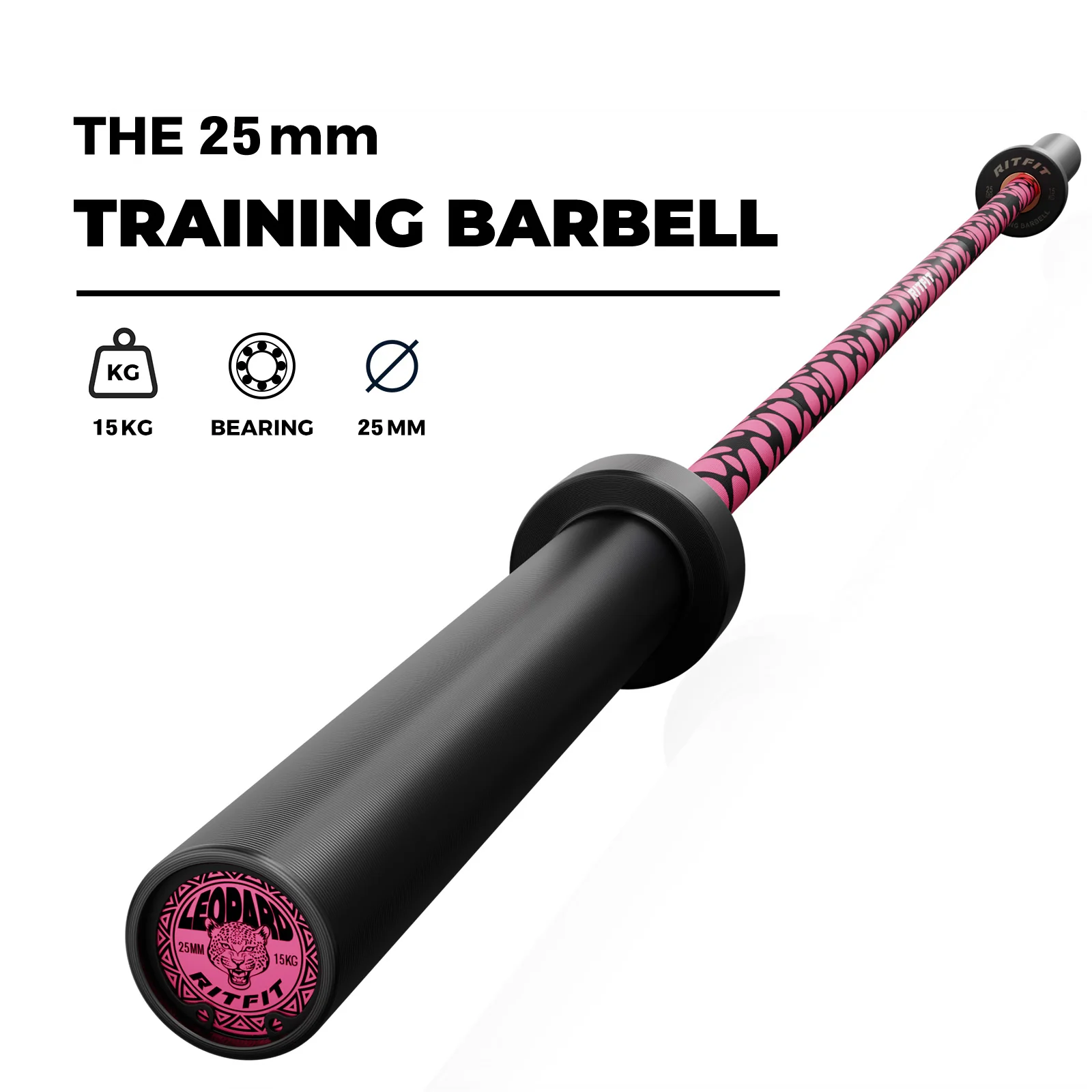 RitFit 15kg Pink Leopard Olympic Training Barbell - Image 5