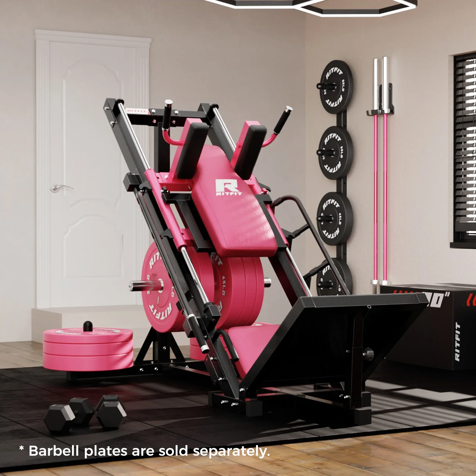 RitFit BLP01 45 Degree 3-In-1 Leg Press Hack Squat and Calf Raise Machine - Pink - Image 12