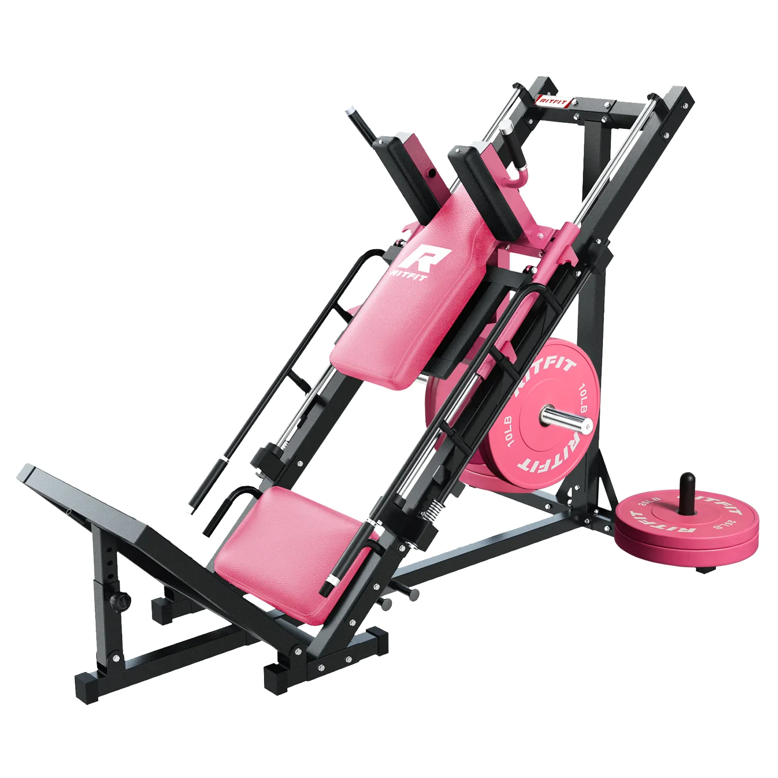 RitFit BLP01 45 Degree 3-In-1 Leg Press Hack Squat and Calf Raise Machine - Pink - Image 14