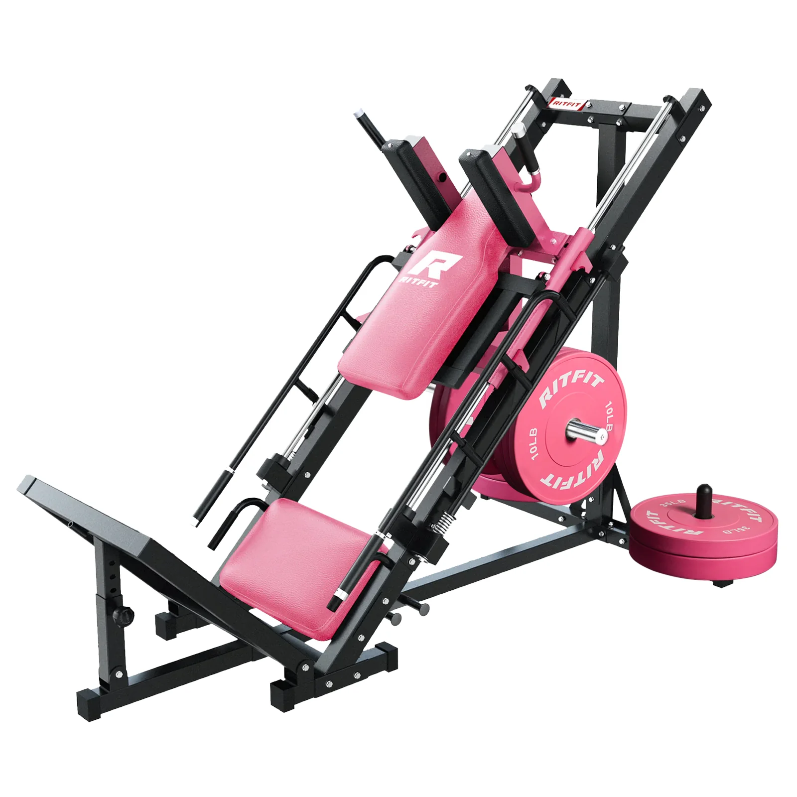 RitFit BLP01 45 Degree 3-In-1 Leg Press Hack Squat and Calf Raise Machine - Pink - Image 15
