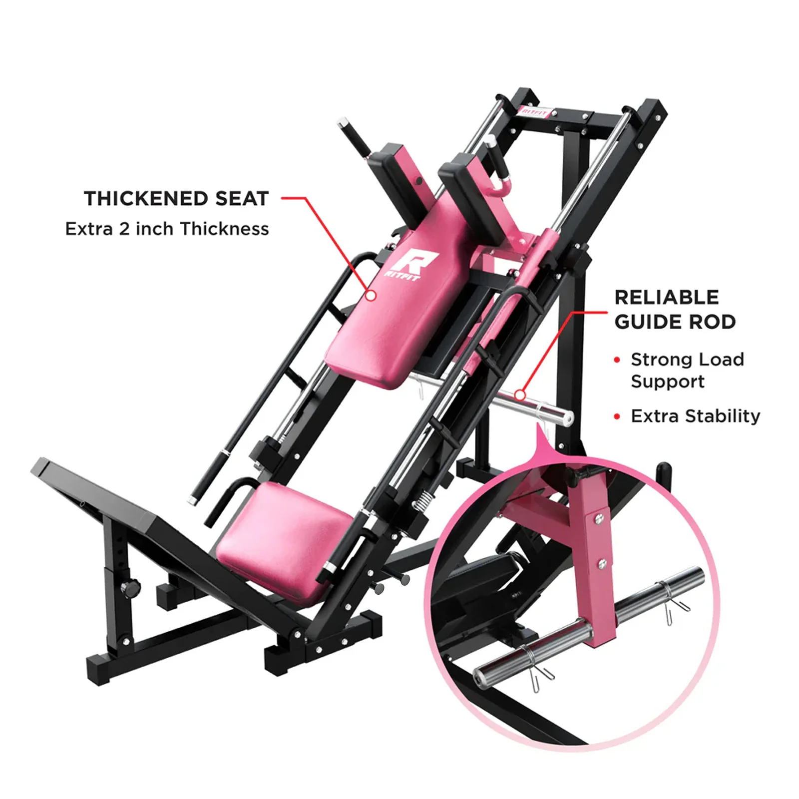 RitFit BLP01 45 Degree 3-In-1 Leg Press Hack Squat and Calf Raise Machine - Pink - Image 7