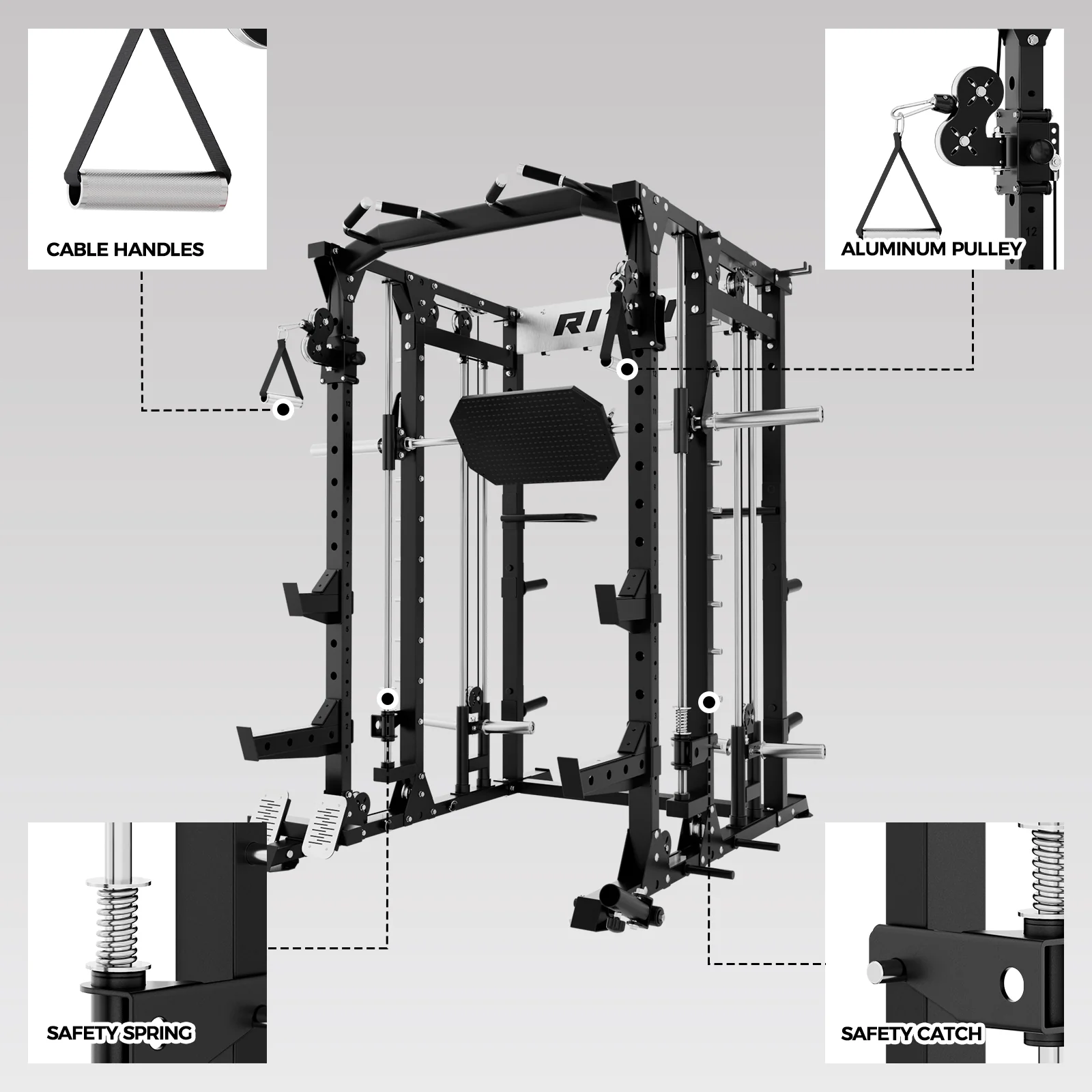 RitFit BUFFALO Multifunctional Smith Machine with Lat Pull Down and Cable Crossover for Versatile Strength Training - Image 8
