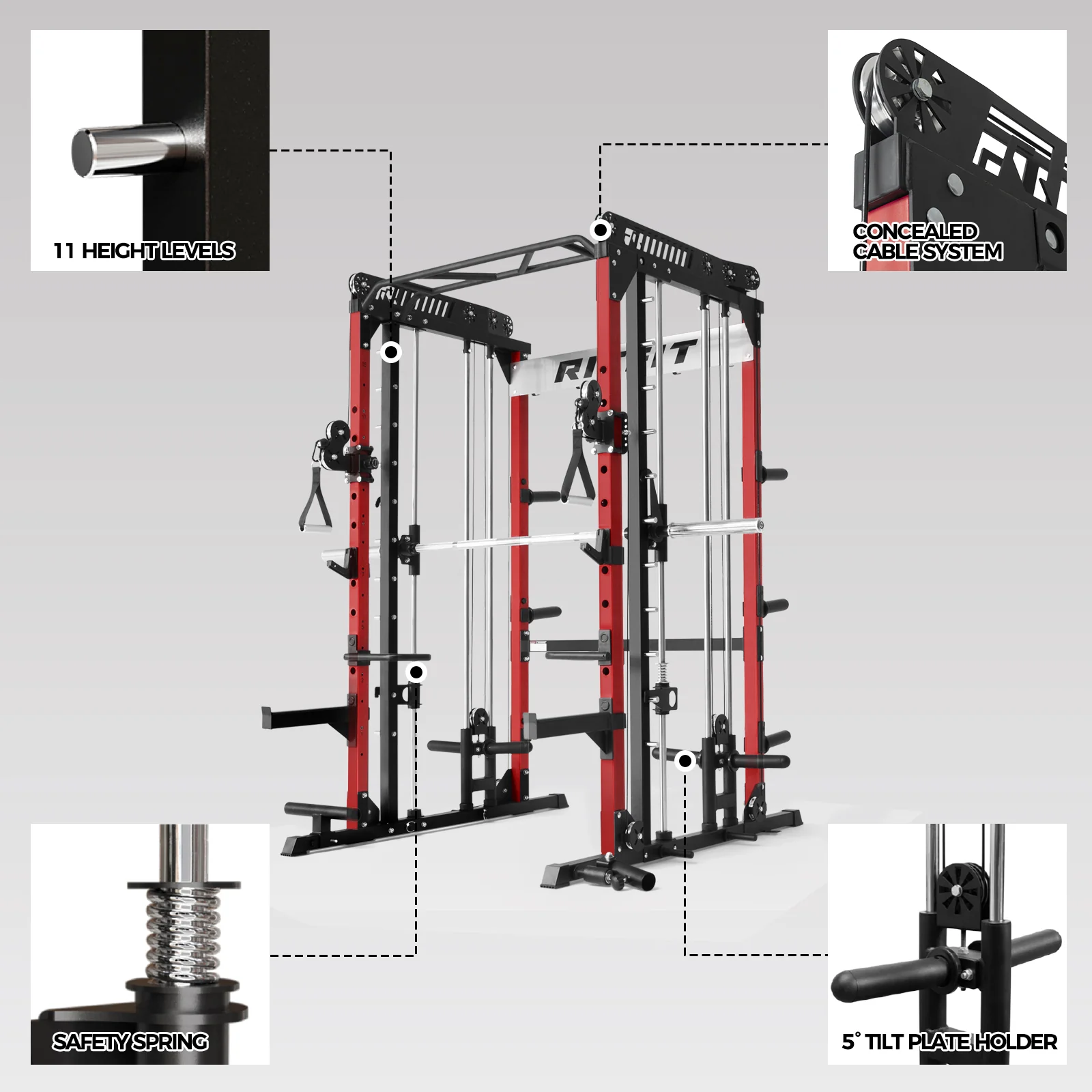 RitFit M1 PRO Multi-Functional Smith Machine with Cable Crossover System and Squat Rack for Home Gym - Image 12