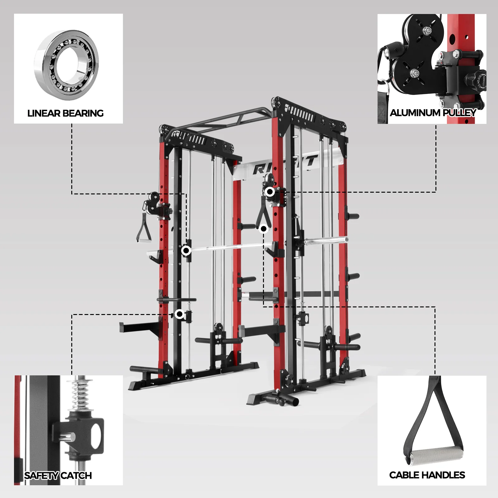 RitFit M1 PRO Multi-Functional Smith Machine with Cable Crossover System and Squat Rack for Home Gym - Image 13