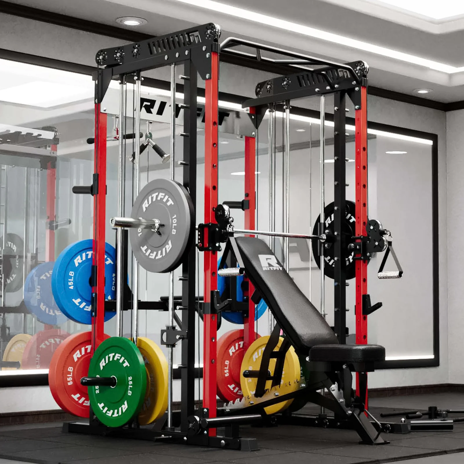 RitFit M1 PRO Multi-Functional Smith Machine with Cable Crossover System and Squat Rack for Home Gym - Image 21