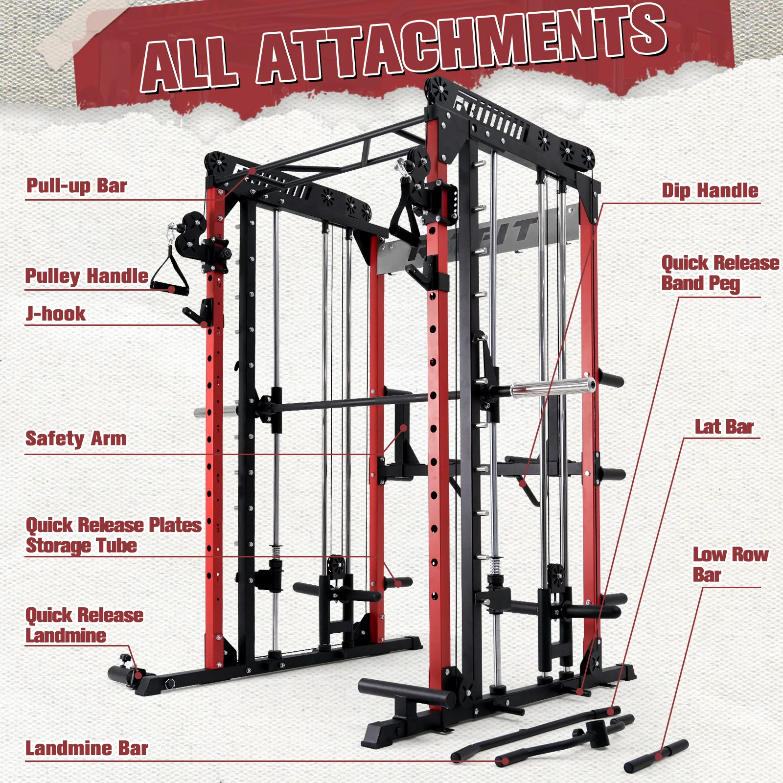 RitFit M1 Smith Machine with Cable Crossover System for Home Gym - Image 6