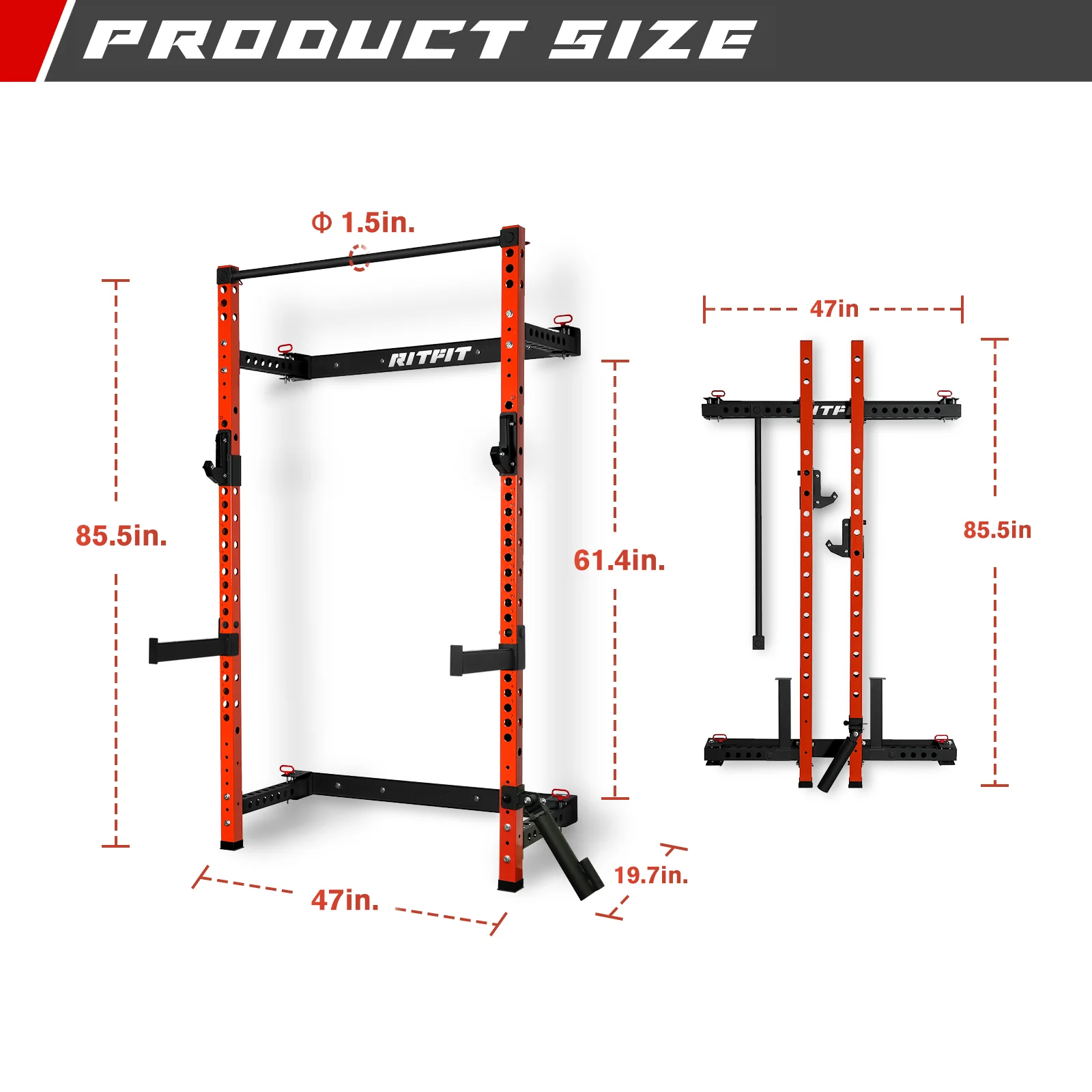 RitFit PWM02 Multi-Functional Folding Squat Rack - Image 4