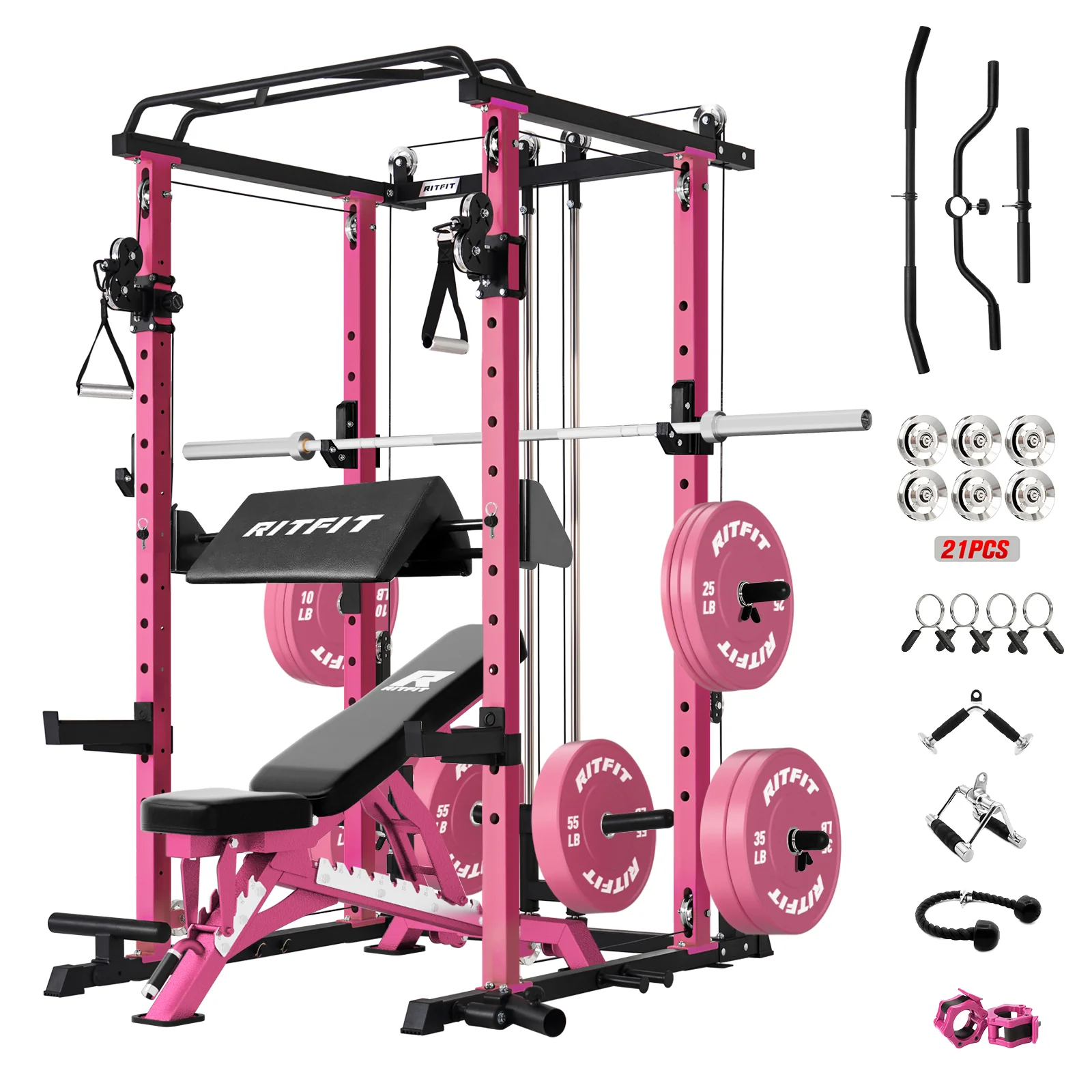 RitFit P3 Pink Power Cage 1200lbs Home Gym Package - Image 3