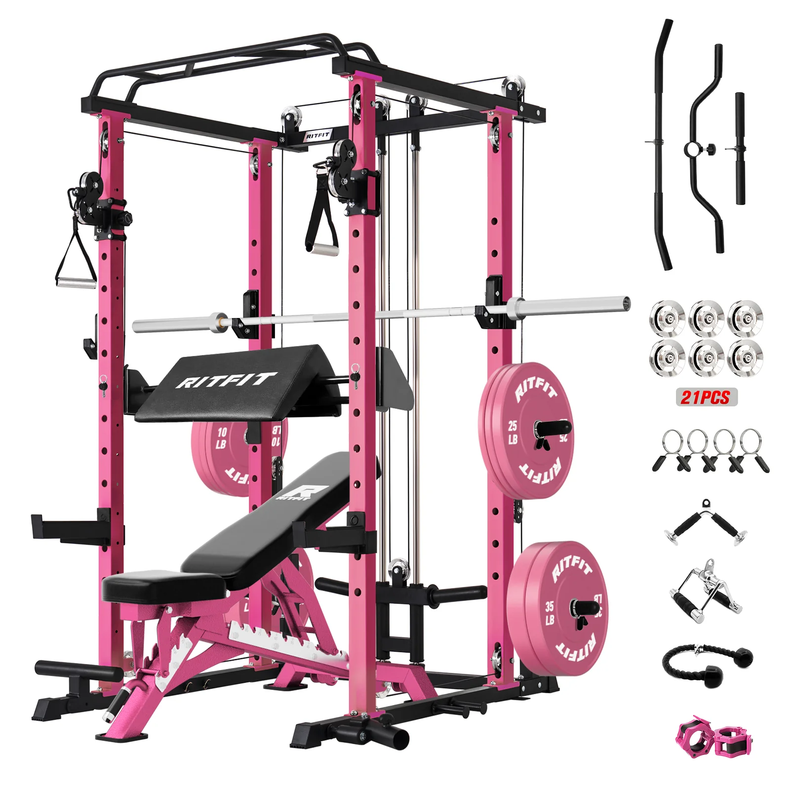 RitFit P3 Pink Power Cage 1200lbs Home Gym Package - Image 4