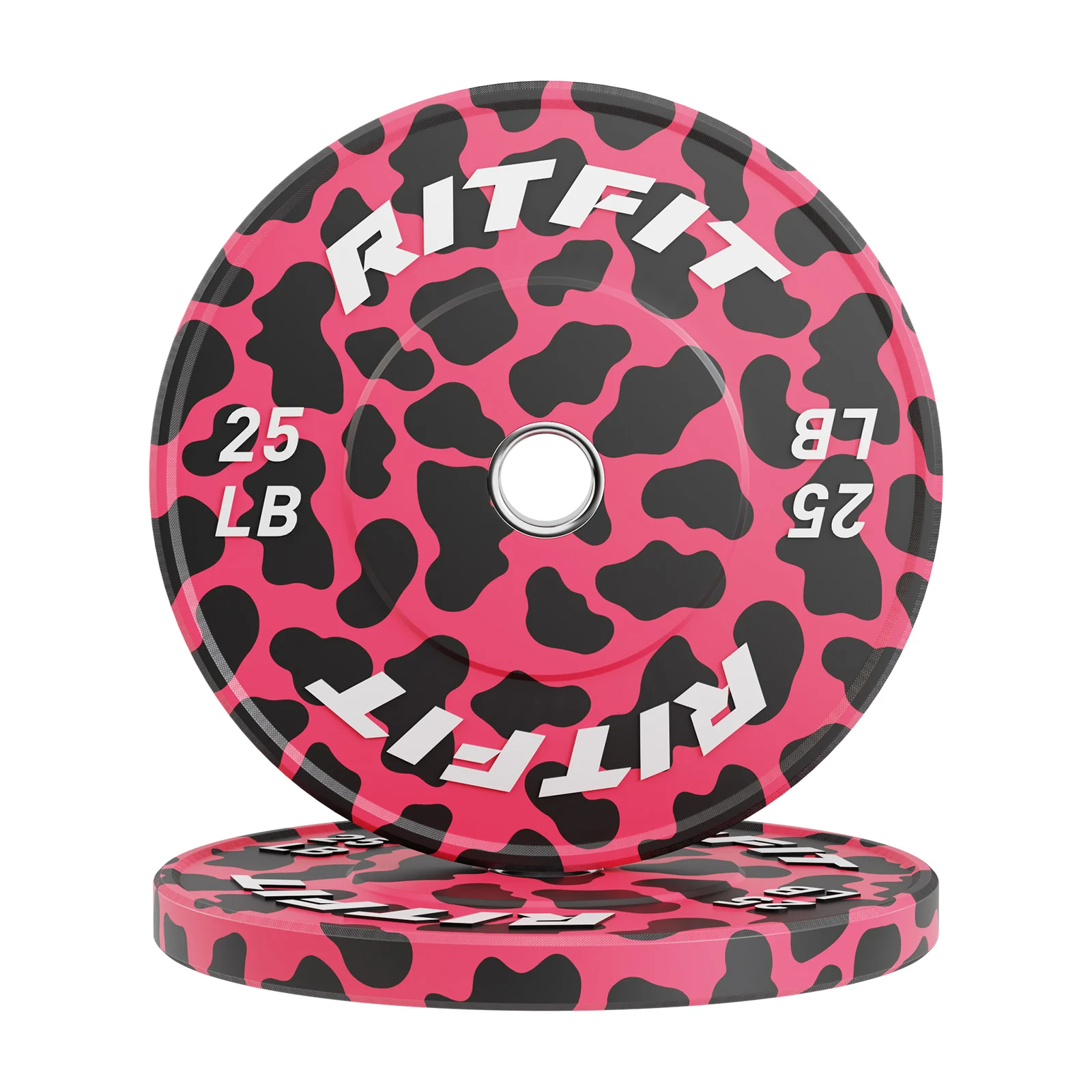 RitFit Pink Leopard Print Olympic Bumper Weight Plates - 2-inch - Image 5