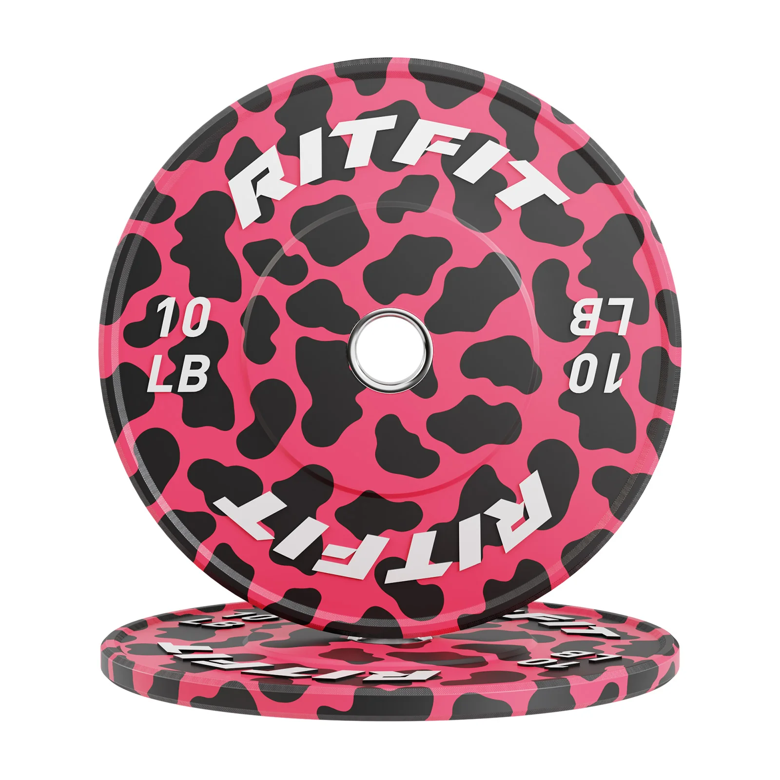 RitFit Pink Leopard Print Olympic Bumper Weight Plates - 2-inch - Image 6