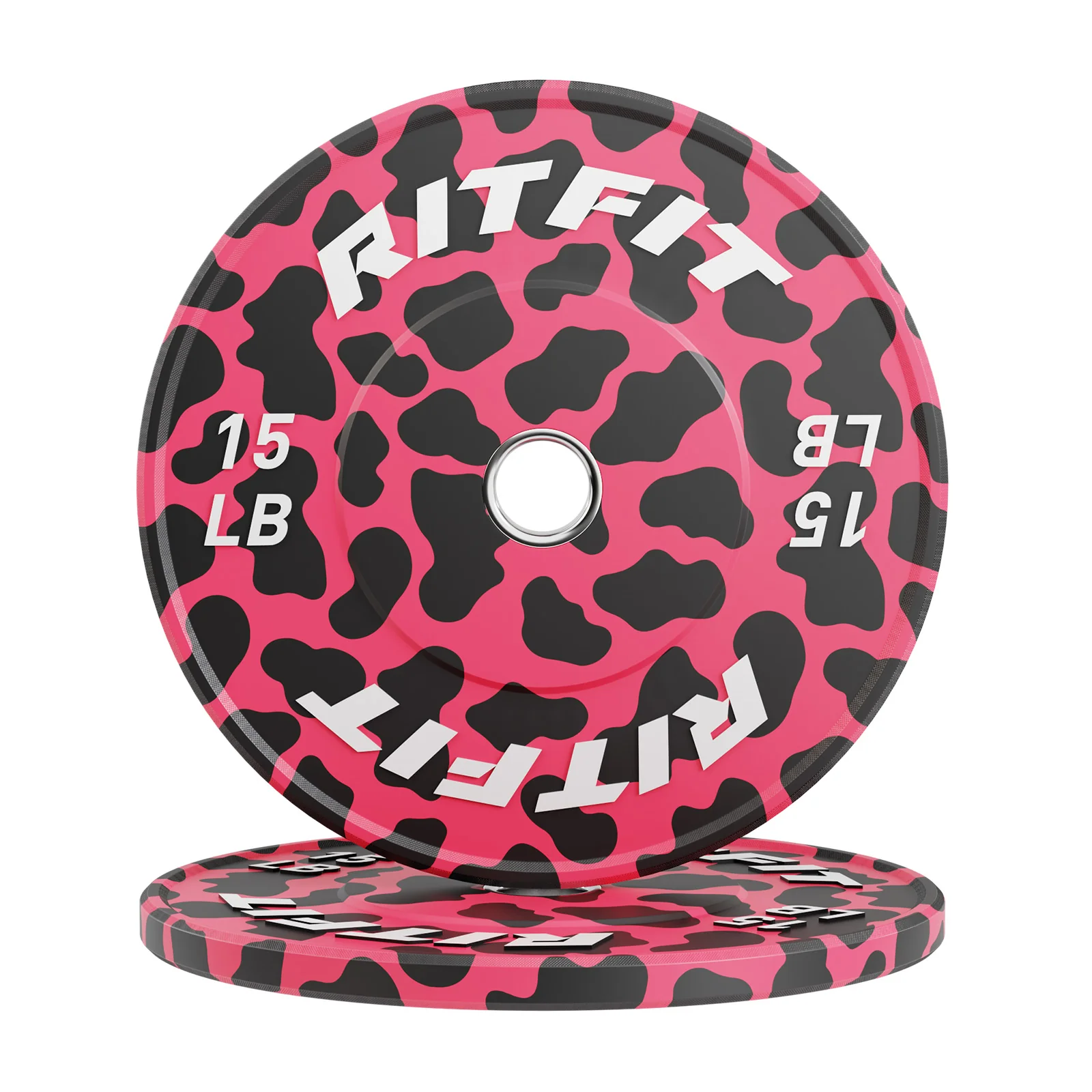 RitFit Pink Leopard Print Olympic Bumper Weight Plates - 2-inch - Image 7