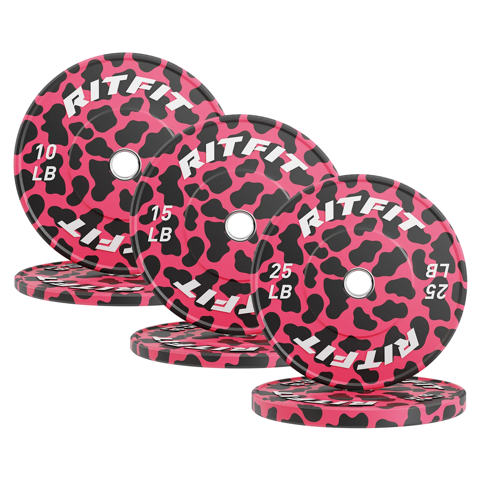 RitFit Pink Leopard Print Olympic Bumper Weight Plates - 2-inch - Image 8