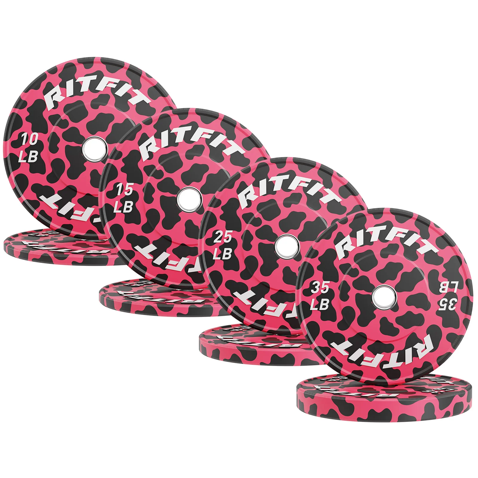RitFit Pink Leopard Print Olympic Bumper Weight Plates - 2-inch - Image 9