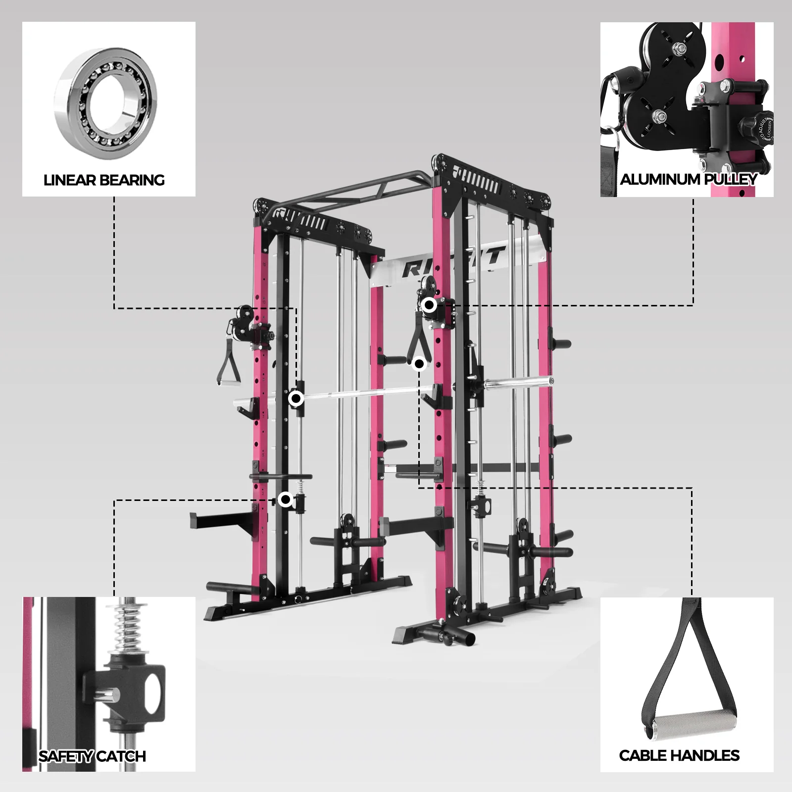 RitFit Pink M1 PRO Multi-Functional Smith Machine Home Gym Package - Image 12