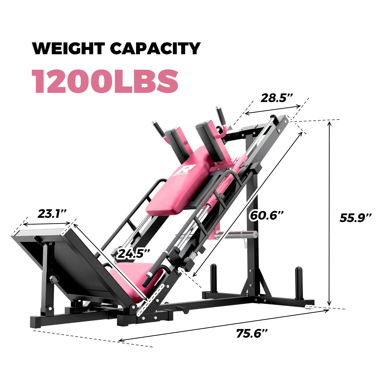 RitFit BLP01 45 Degree 3-In-1 Leg Press Hack Squat and Calf Raise Machine - Pink - Image 4