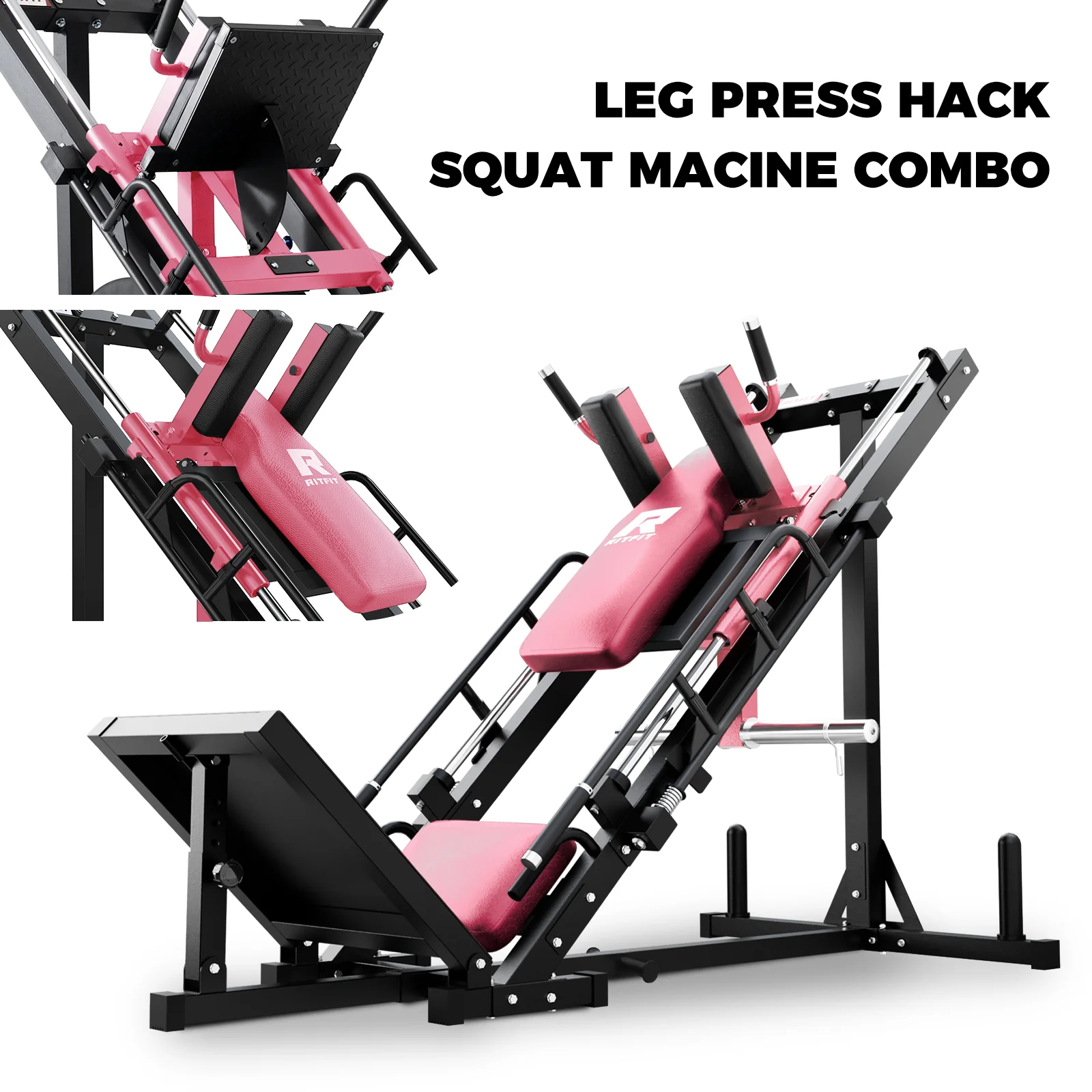 RitFit BLP01 45 Degree 3-In-1 Leg Press Hack Squat and Calf Raise Machine - Pink - Image 6