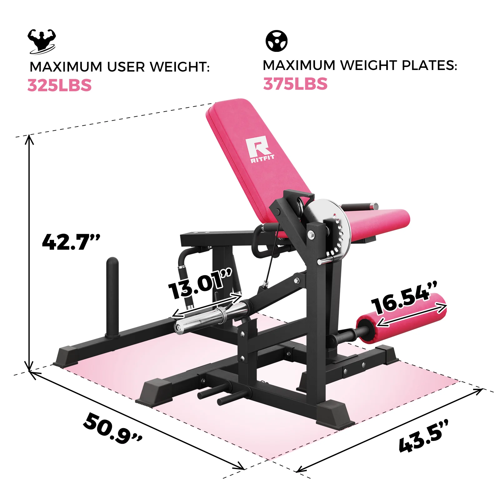 RitFit Pink PLC01 Leg Extension Curl Machine - Image 4