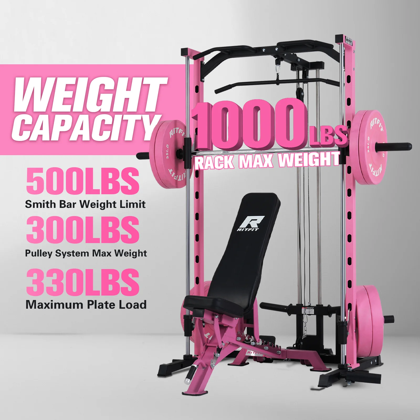 RitFit PSR05 2.0 Pink Smith Machine Package with LAT-Pull Down Attachments - Image 3
