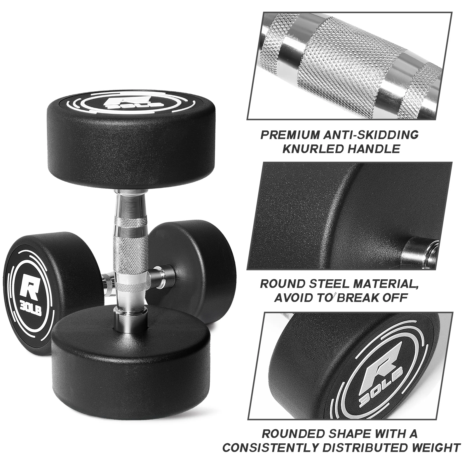 RitFit PVC-Coated Round Dumbbells Set with Rack - Image 4