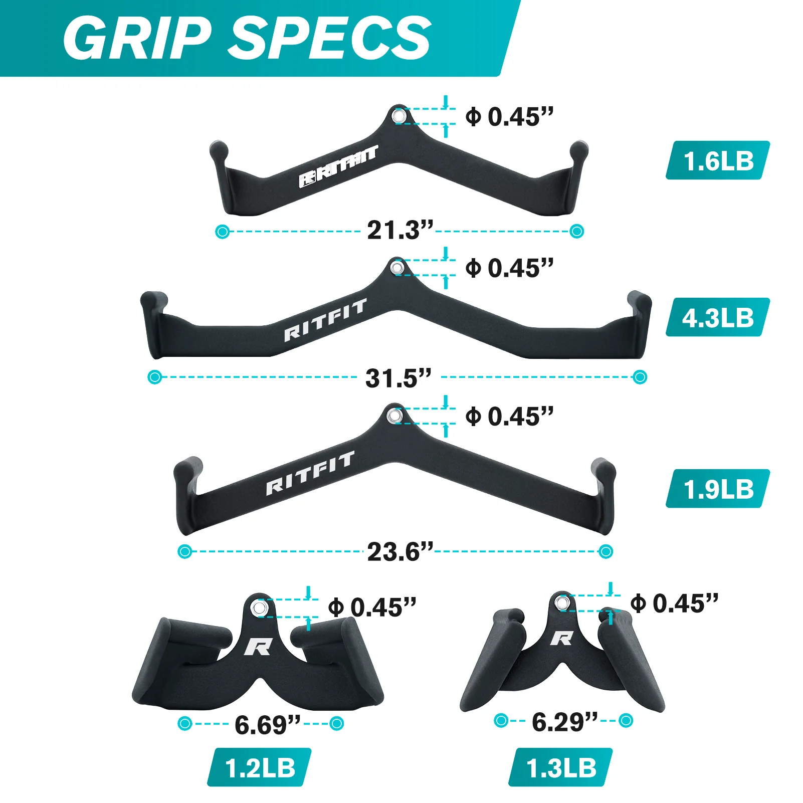 RitFit 5pcs Lat Pulldown Bar Combo - Image 7